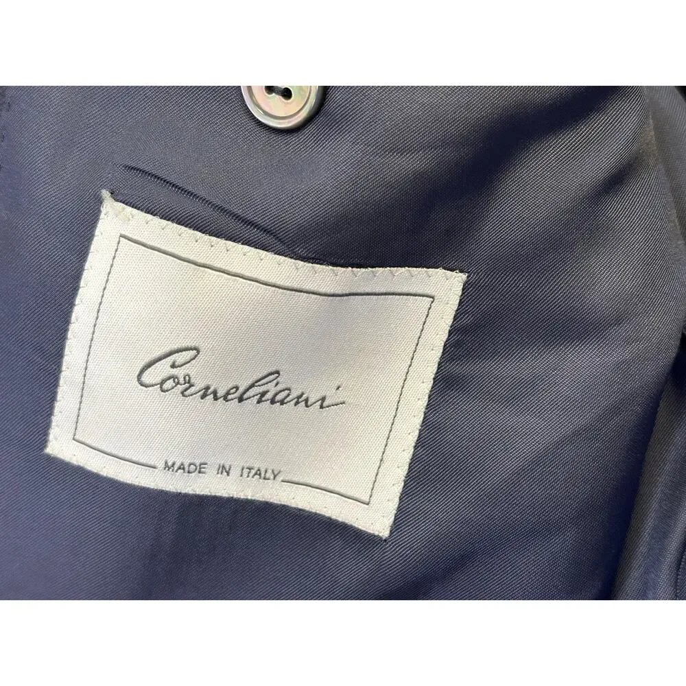 Corneliani Blazer Mens 50 Blue Virgin Wool Suit Jacket Made In Italy Two Button